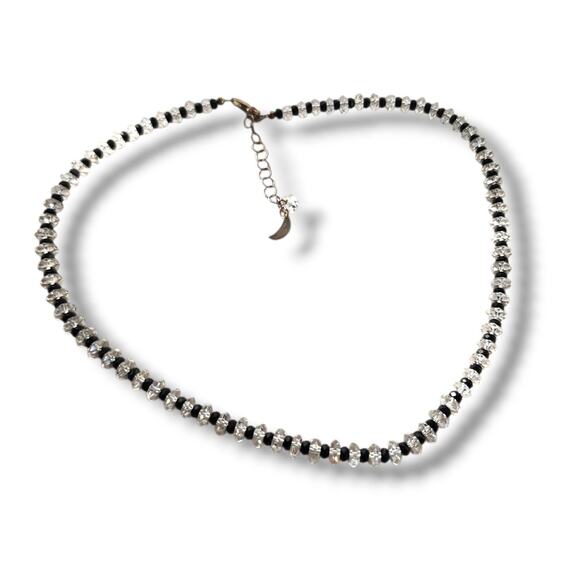 Deb Guyot Sterling Silver Herkimer Diamond Quartz Onyx Choker Necklace 18" - Picture 1 of 12